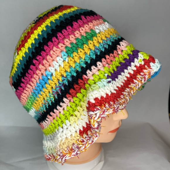 Crochet bucket hat crochet 100% cotton multicolor washable dryable granny sq - Picture 12 of 13